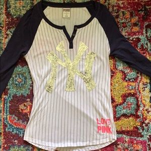 PINK Yankees baseball tee